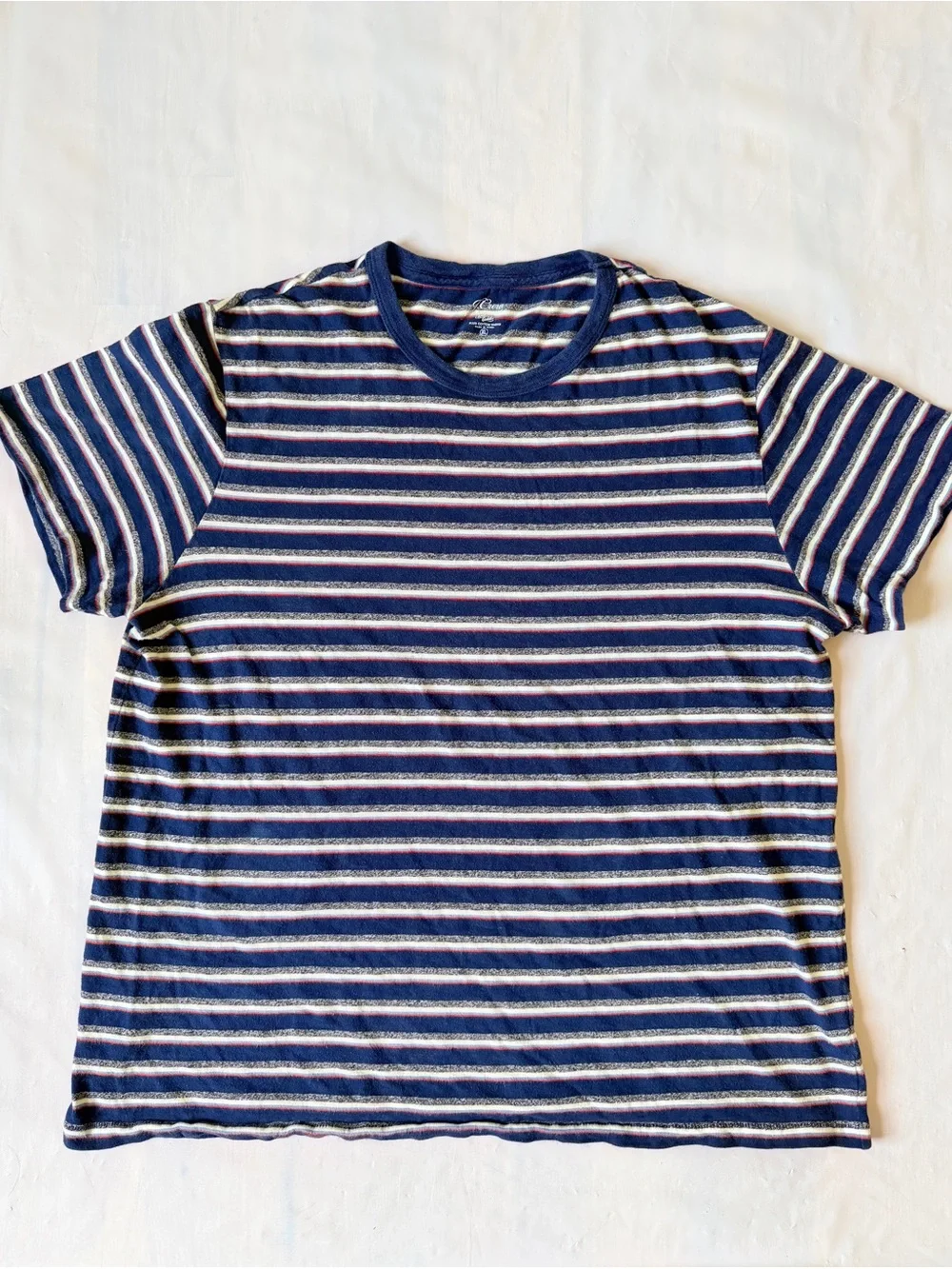 J.Crew Knit Goods Slub Cotton Striped T-Shirt Navy Blue Red Mens XL Unisex